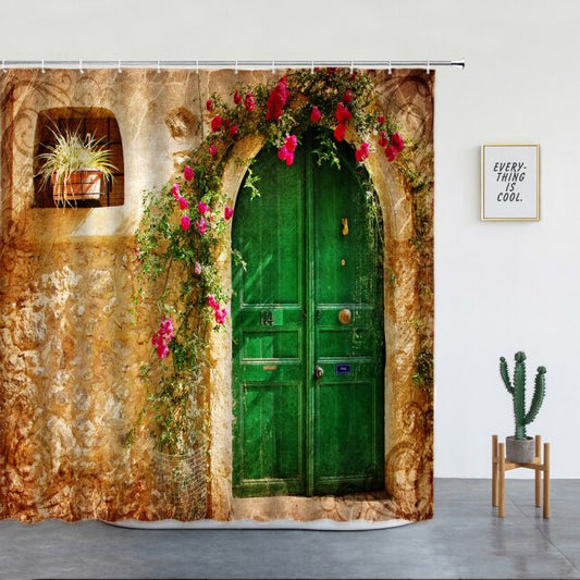 Green Door With Climbing Plant Garden Shower Curtain - Clover Online