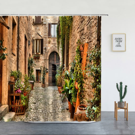 Cobbled Italian Courtyard Garden Shower Curtain - Clover Online