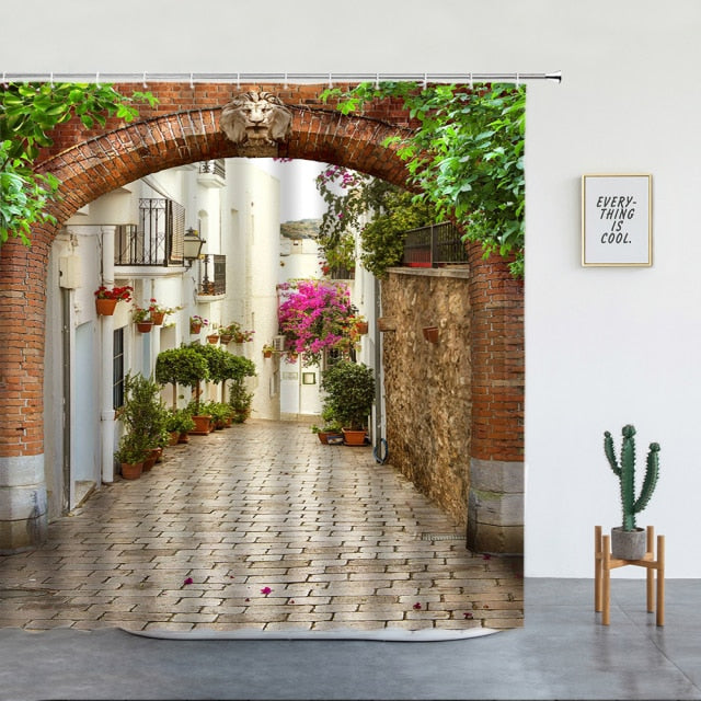 Italian Old Town Brick Archway Garden Shower Curtain - Clover Online