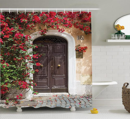 Brown Italian Door With Roses Garden Shower Curtain - Clover Online