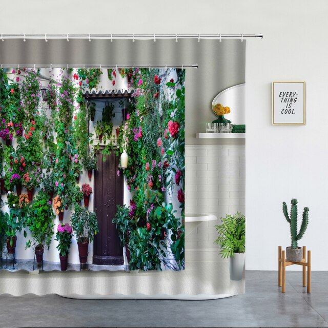 Potted Plants Building Garden Shower Curtain - Clover Online