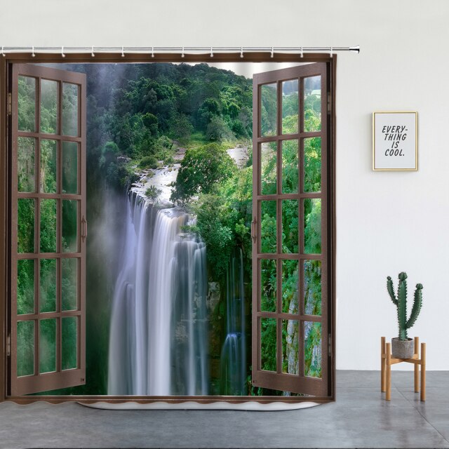 Brown Window To Tall Waterfall Garden Shower Curtain - Clover Online