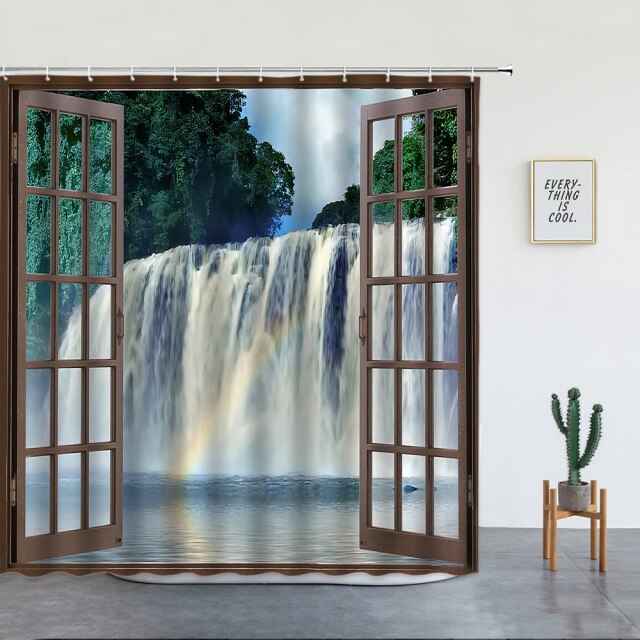 Brown Window Rainbow Waterfall Garden Shower Curtain - Clover Online