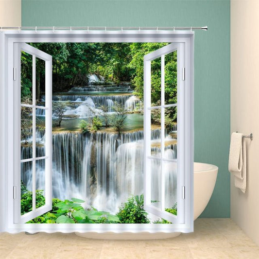 White Window Tropical Waterfall Garden Shower Curtain - Clover Online
