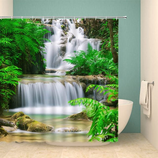 Flowing Tropical Waterfall Garden Shower Curtain - Clover Online