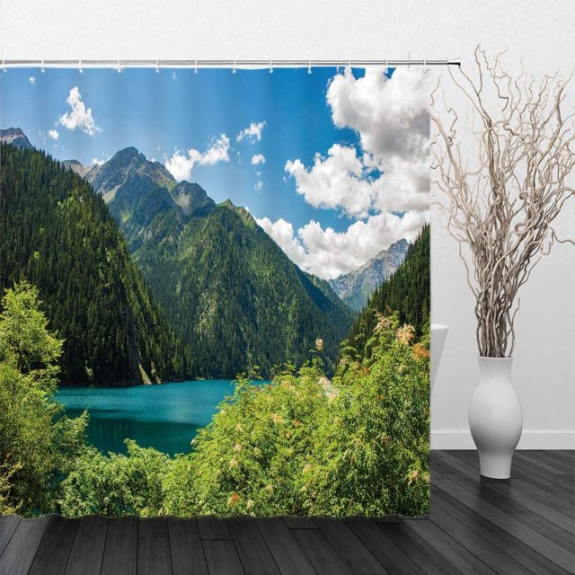 Mountain Lake View Garden Shower Curtain - Clover Online