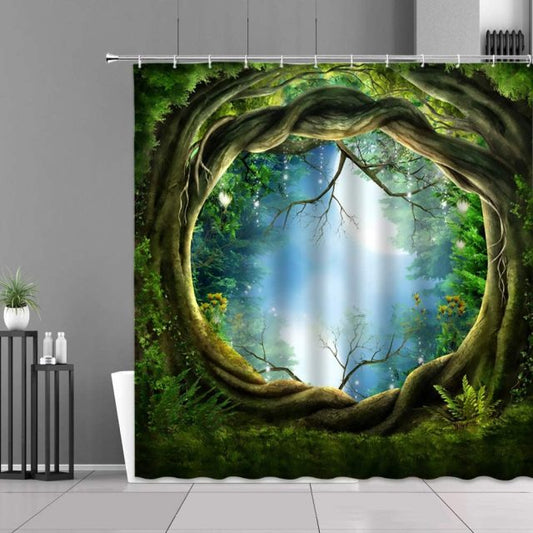 Fantasy Tree Moongate Garden Shower Curtain - Clover Online