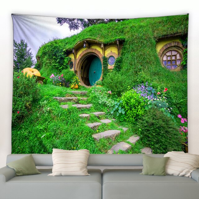 Hidden Hobbit House With Steps Garden Tapestry - Clover Online