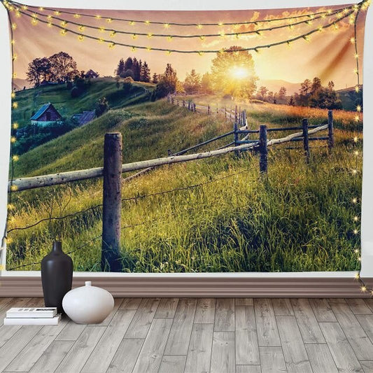 Green Fields Sunset Garden Tapestry - Clover Online