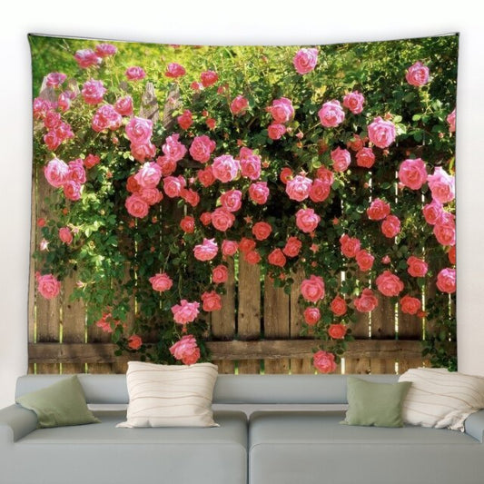 Fence Covered With Roses Garden Tapestry - Clover Online