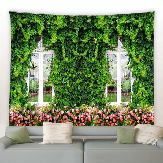 Hidden Double Window With Roses Garden Tapestry - Clover Online