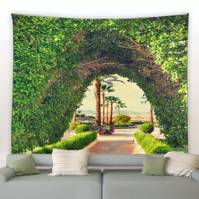 Archway With Palm Trees Garden Tapestry - Clover Online
