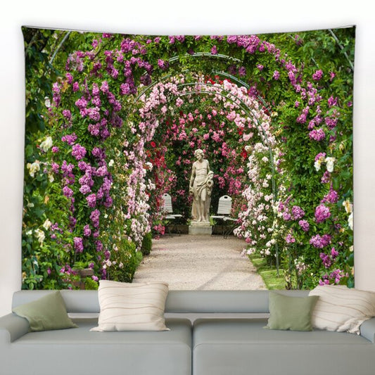 Rose Archway With Statue Garden Tapestry - Clover Online