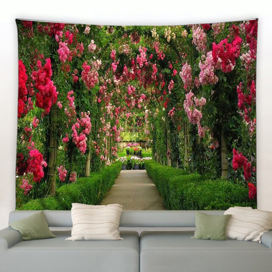Red And Pink Roses Archway Garden Tapestry - Clover Online