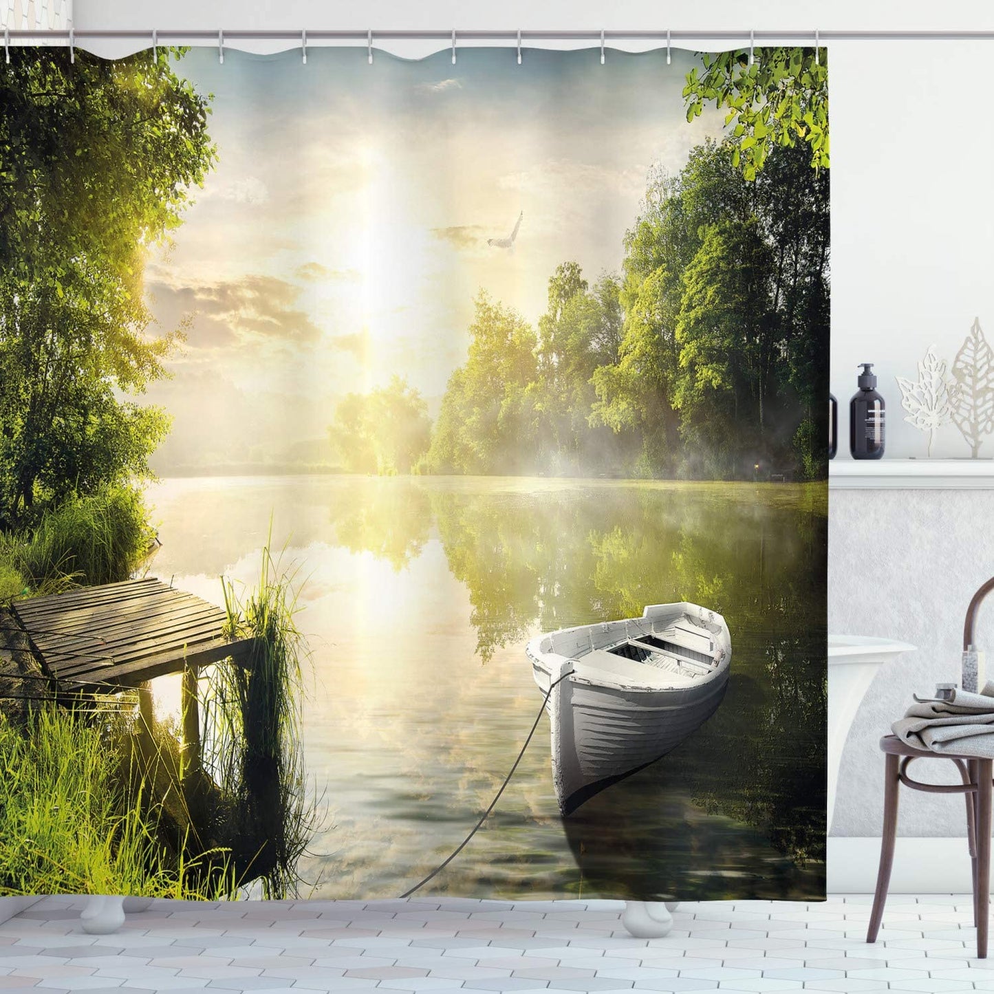 Boating Lake Garden Shower Curtain - Clover Online