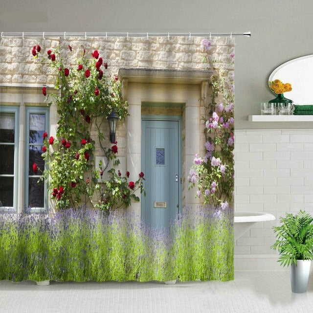 Blue Front Door With Lavender Garden Shower Curtain - Clover Online