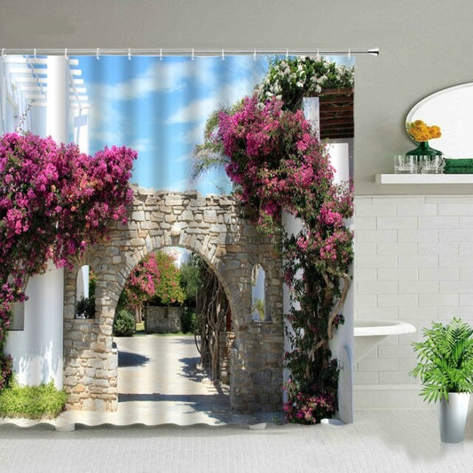 Sunny Building Arch With Climbers Garden Shower Curtain - Clover Online