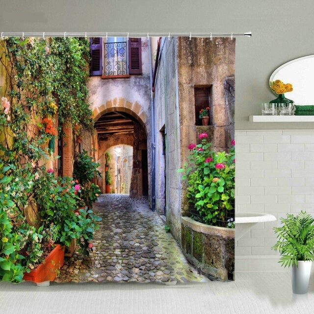 Cobbled Alleyway Garden Shower Curtain - Clover Online