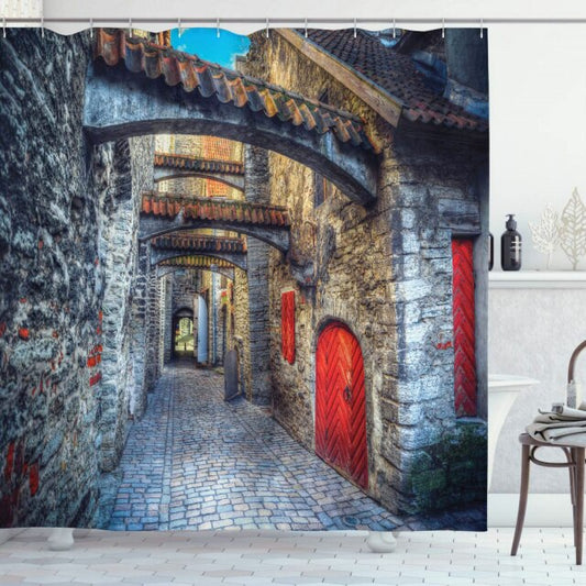 Rustic Alley With Red Doors Garden Shower Curtain - Clover Online