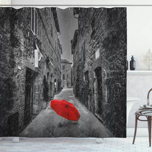 Black And White Alley With Red Umbrella Garden Shower Curtain - Clover Online
