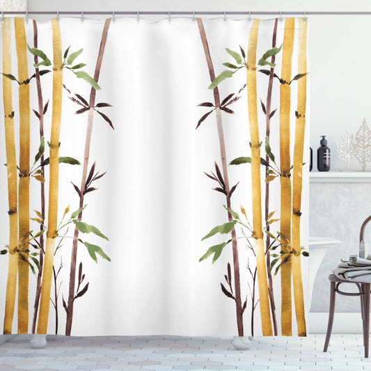 White Background Bamboo Shower Curtain - Clover Online