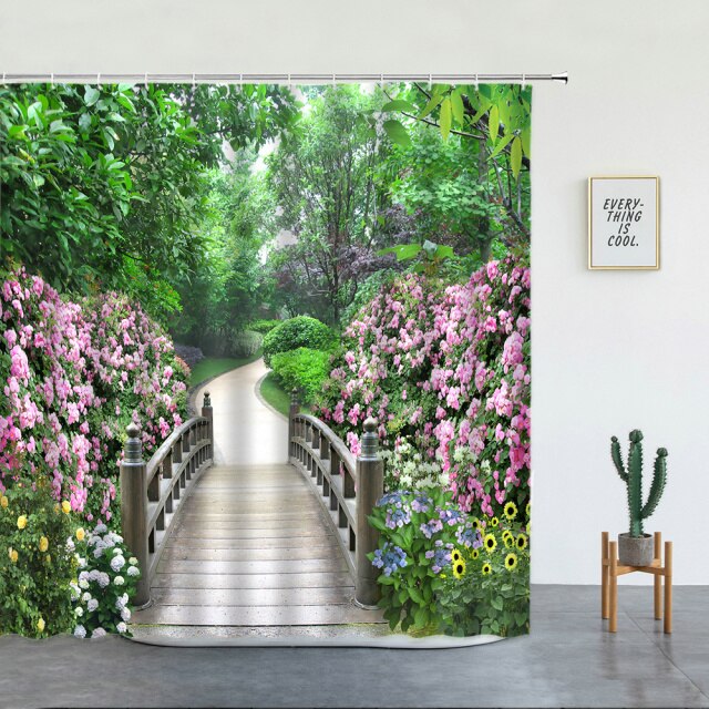 Park Bridge With Flowers Garden Shower Curtain - Clover Online