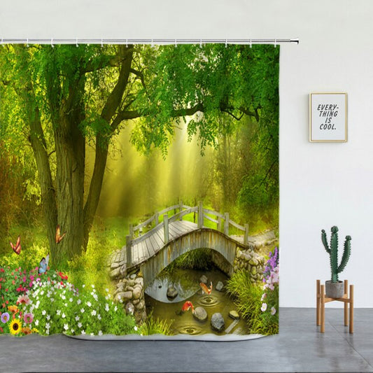 Magical Woodland Bridge Garden Shower Curtain - Clover Online