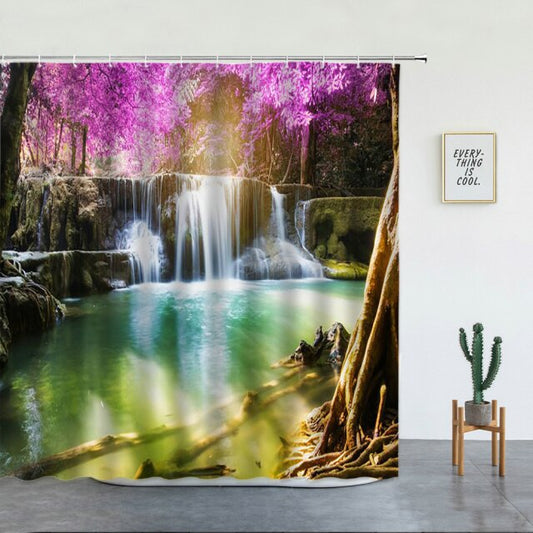 Peaceful Tropical Waterfall Garden Shower Curtain - Clover Online
