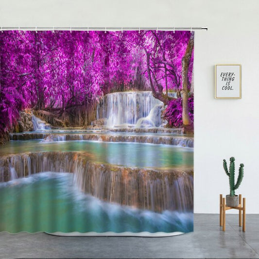 Waterfall With Purple Trees Garden Shower Curtain - Clover Online