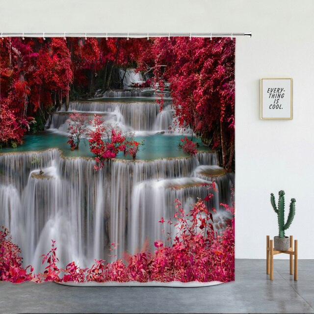 Red Tree Waterfall Garden Shower Curtain - Clover Online
