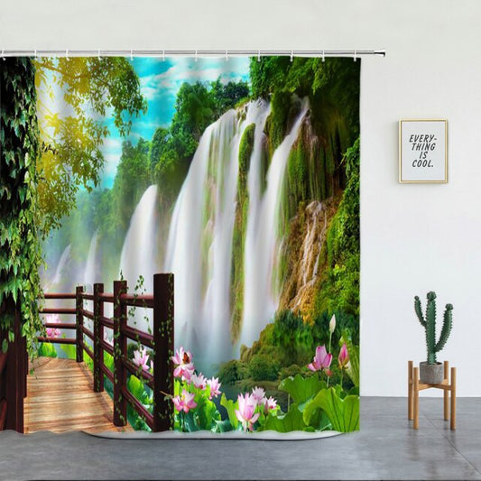 Waterfall Path With Flowers Garden Shower Curtain - Clover Online