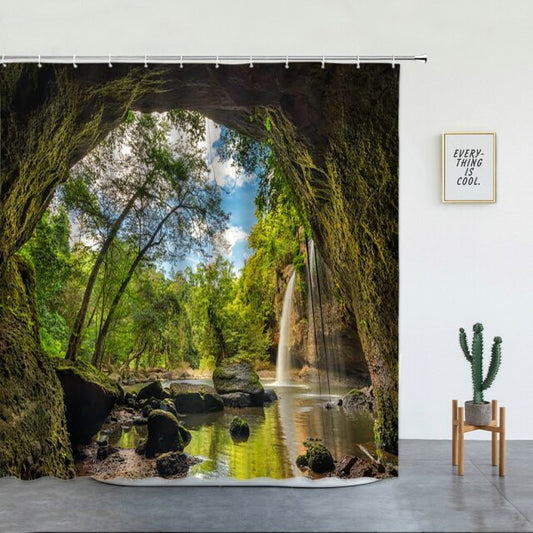 Mountain Cave With Waterfall Garden Shower Curtain - Clover Online