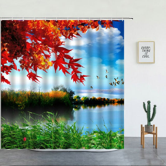 Lake With Flying Birds Garden Shower Curtain - Clover Online