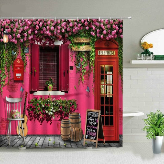 Pink English Cafe Garden Shower Curtain - Clover Online