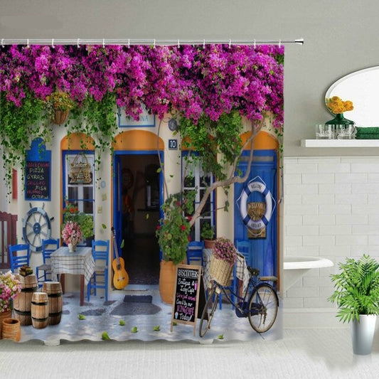 Greek Café Garden Shower Curtain - Clover Online