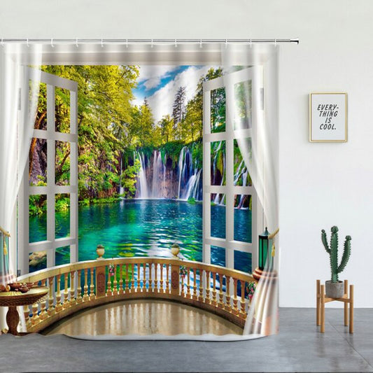 Window Balcony View Garden Shower Curtain - Clover Online