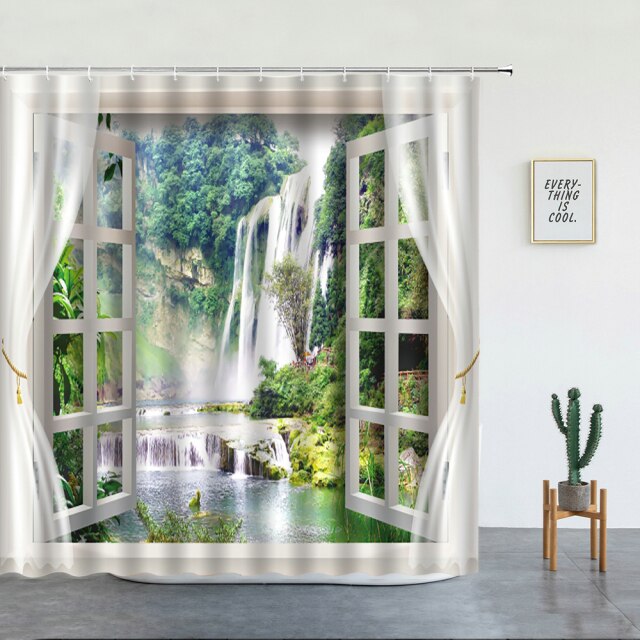 Window To Waterfall Garden Shower Curtain - Clover Online