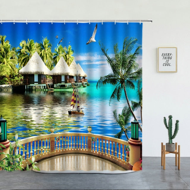 Beach Hut Balcony Garden Shower Curtain - Clover Online