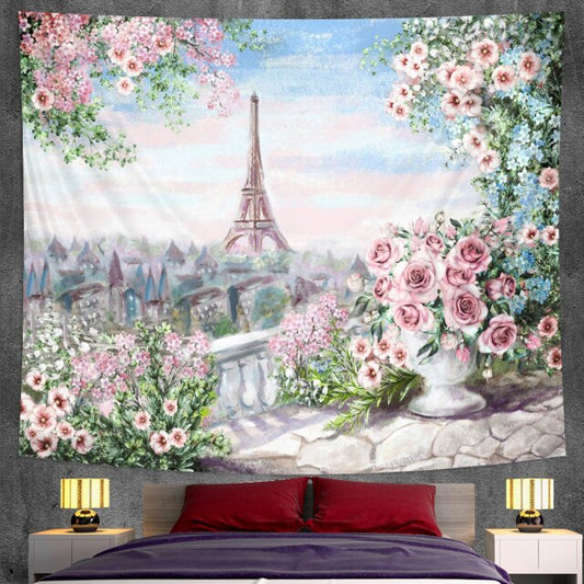 Paris Landscape With Flowers Garden Tapestry - Clover Online