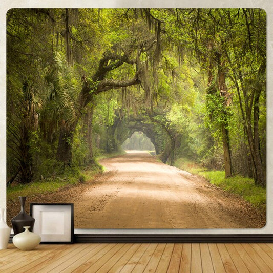 Tree Lined Forest Dirt Road Garden Tapestry - Clover Online