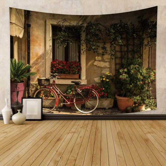 Stone Building Front With Bike Garden Tapestry - Clover Online