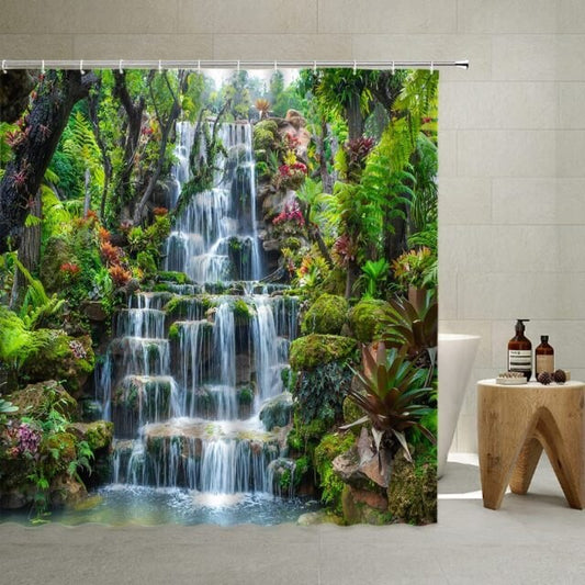 Stepped Jungle Waterfall Garden Shower Curtain - Clover Online
