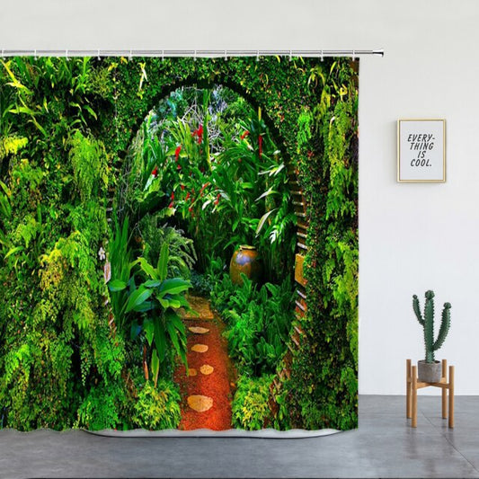 Jungle Moongate Garden Shower Curtain - Clover Online
