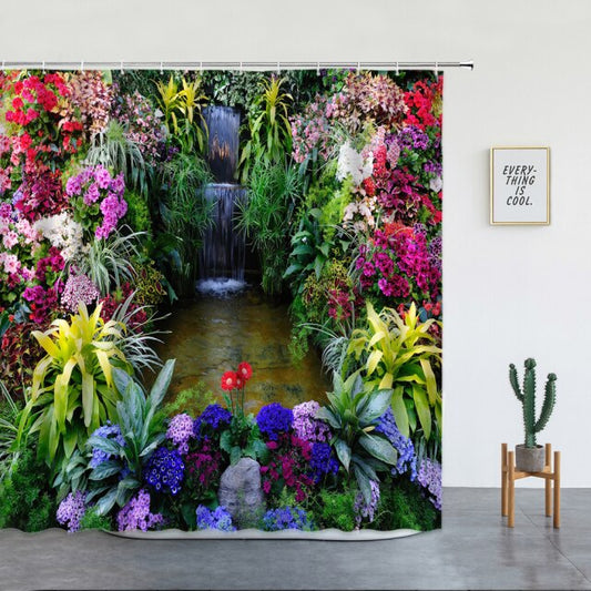 Plants Surrounding Natural Waterfall Garden Shower Curtain - Clover Online