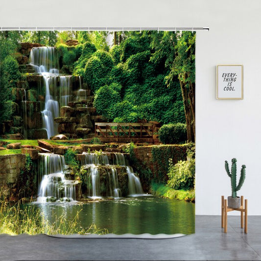 Waterfall With Bridge Garden Shower Curtain - Clover Online