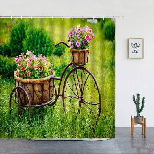 Bike Basket Flowers Garden Shower Curtain - Clover Online