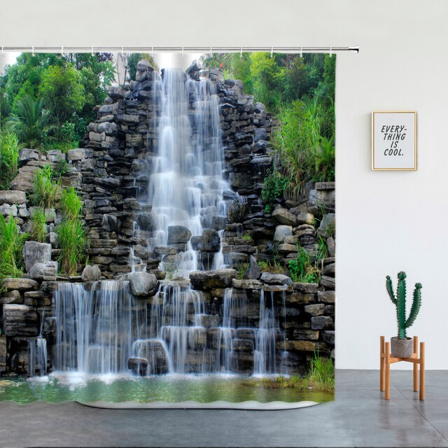 Rock Waterfall Garden Shower Curtain - Clover Online