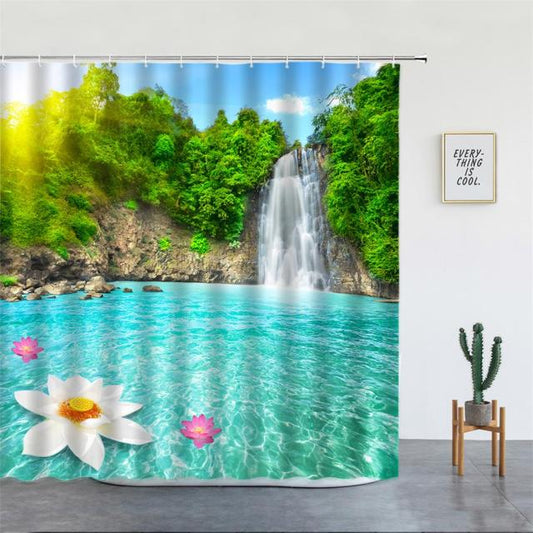 Waterfall Pool With Flowers Garden Shower Curtain - Clover Online