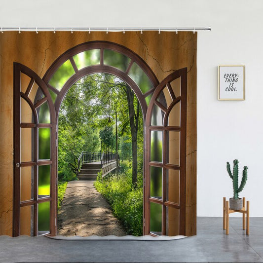 Brown Window To Bridge Garden Shower Curtain - Clover Online