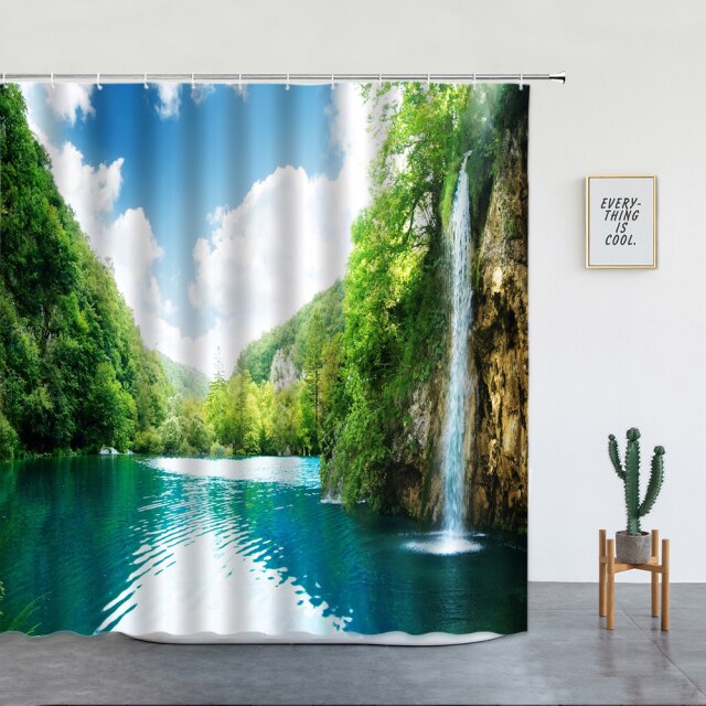 Sunny Lake Waterfall Garden Shower Curtain - Clover Online